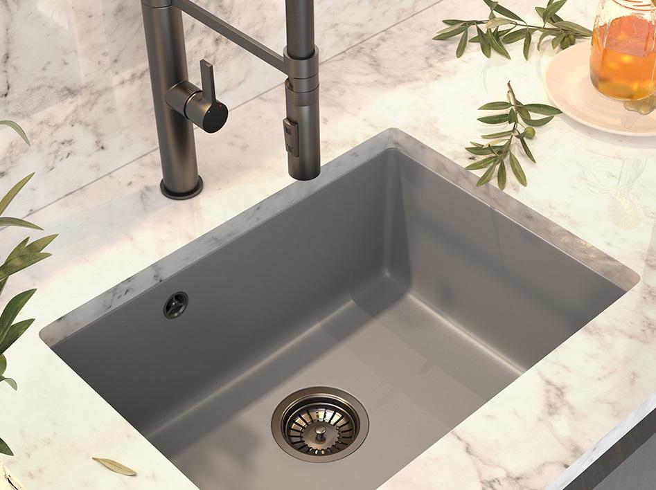 Graniteland Solo Granite Grey Undermount Sink 535x400 mm with Stainless Steel Plug 1208970634