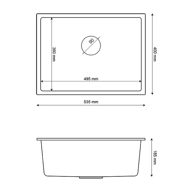 Graniteland Solo Granite Grey Undermount Sink 535x400 mm with Stainless Steel Plug 1208970634