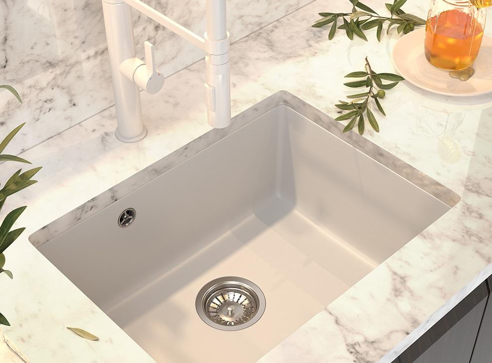 Graniteland Solo Granite White Undermount Sink 535x400 mm with Stainless Steel Plug 1208970635