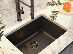 Graniteland Solo Granite Black Undermount Sink 535x400 mm with Stainless Steel Plug 1208970637