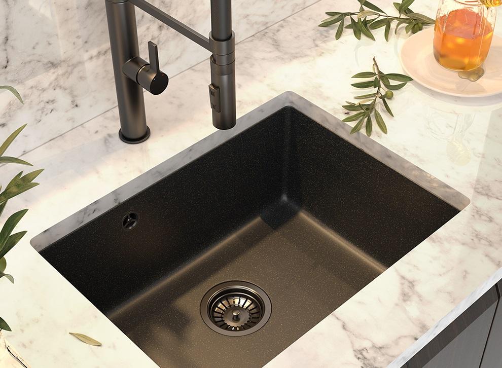 Translation: Graniteland Solo Granite Black Bluestone Look Undermount Sink 535x400 mm with Stainless Steel Plug 1208970638