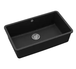 Translation of the text to English: AquaGranite Module R19 large granite black sink 76x43 cm undermount and countertop with stainless steel plug 1208970688