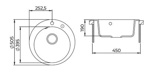 AquaGranite Lago White Granite Round Countertop Sink 505mm with Stainless Steel Plug and 1 Faucet Hole 1208970689