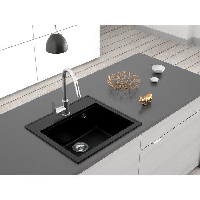 Dura Stretto black quartz countertop sink 56x51cm with tap hole platform 1208970690