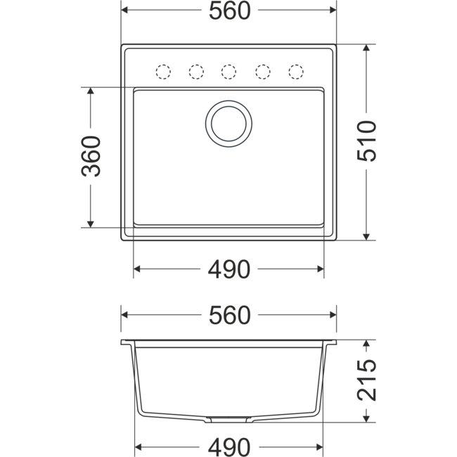 Dura Stretto black quartz countertop sink 56x51cm with tap hole platform 1208970690