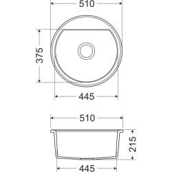 Dura Stretto White quartz round countertop sink 51cm with stainless steel plug and 1 tap hole 1208970691