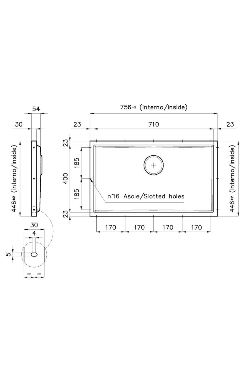 Foster Phantom Base Stainless Steel Bottom Plate Worktop Sink 71x40cm for Built-in Installation in Ceramic, Natural Stone, and Solid Surface with a Thickness of 20mm 1208970694