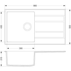 Translation: Dura Stretto Quartz sink grey top-mount with drainer 86x50cm reversible 1208970695