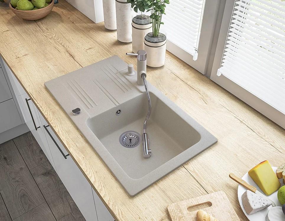 Here is the translation of the text:

"Graniteland Ceres Kitchen Faucet Beige with Pull-Out Spout and Dual-Function Hand Shower 1208970708"