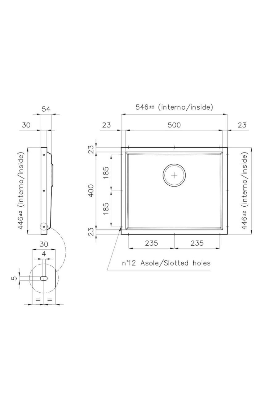 Translate the following text to English: Foster Phantom Base Stainless Steel Worktop Sink 50x40cm for Installation in Ceramic, Natural Stone, and Solid Surface with a thickness of 20mm 120897