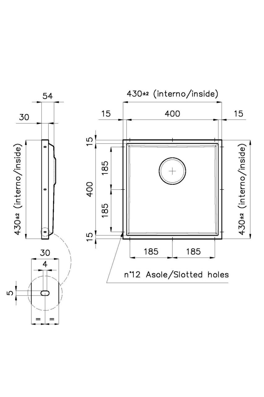 Foster Phantom Base Stainless Steel Worktop Sink 40x40cm for Built-in Installation in Ceramic, Natural Stone, and Solid Surface with a Thickness of 20mm 1208970718