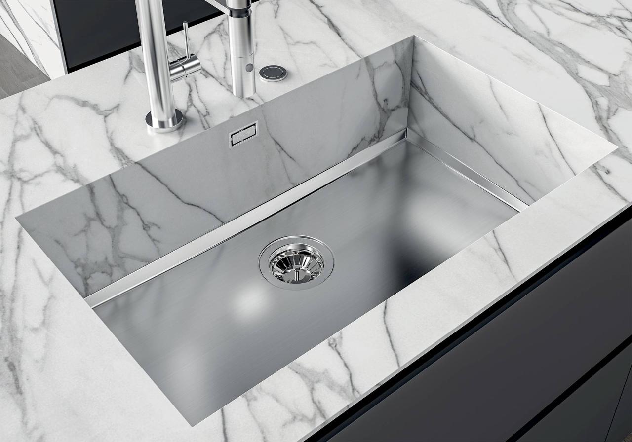 Foster Phantom Base Stainless Steel Worktop Sink 40x40cm for Built-in Installation in Ceramic, Natural Stone, and Solid Surface with a Thickness of 20mm 1208970718