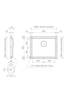 Translate the following text to English: Foster Phantom Base Stainless Steel Worktop Sink 50x40cm for Built-in Installation in Ceramic, Natural Stone, and Solid Surface thickness 12mm 1208970