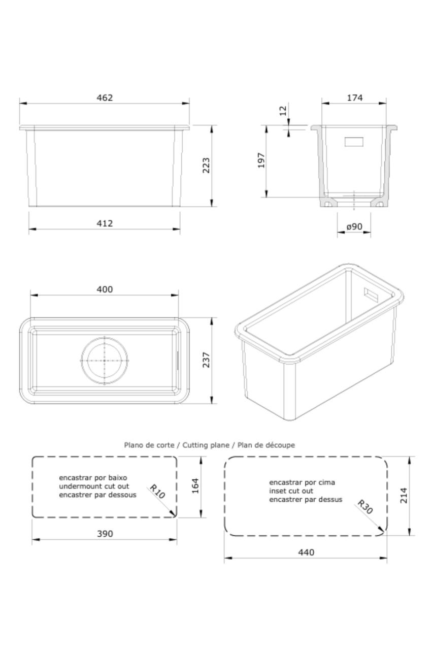 Ausmann Ceramic Ember Ceramic White Semi-Recessed and Undermount Basin 174 x 400 mm with Stainless Steel Plug 1208970734