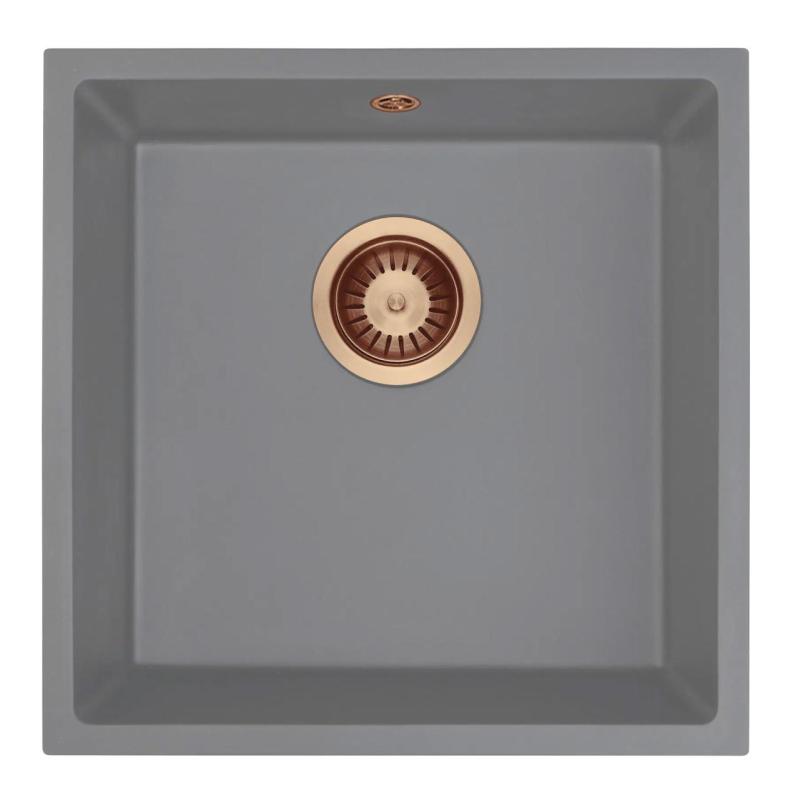 GraniteMy Universal Granite Grey Sink 40x40 cm Surface Mount, Undermount and Flush Mount with Copper Plug 1208970753