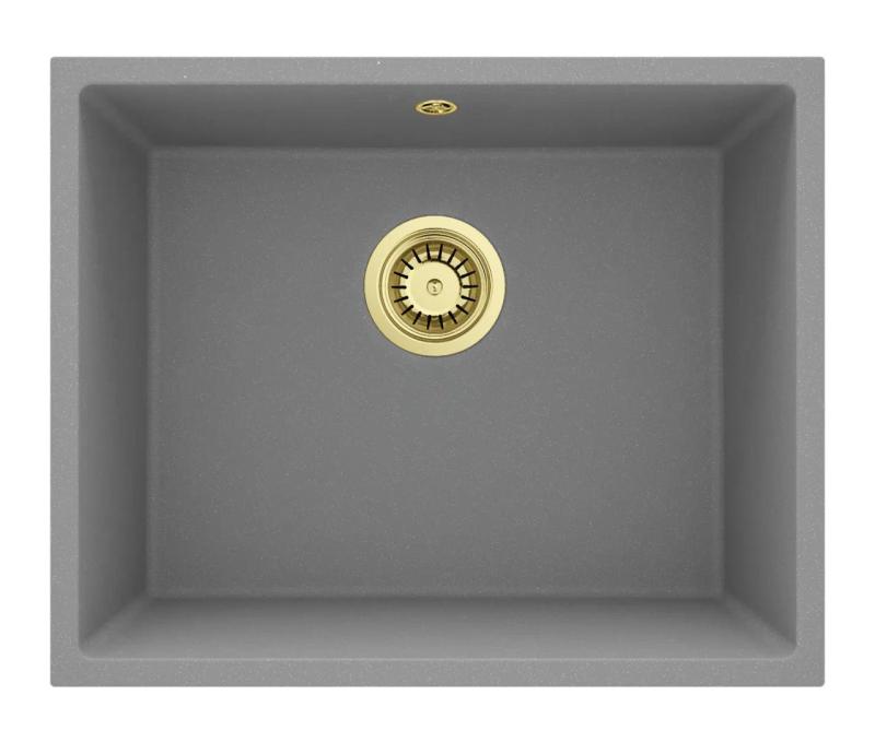 GraniteMy Universal Granite Grey Sink 50x40 cm Top Mount, Undermount and Flush Mount with Gold Plug 1208970760