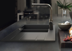 Dura Stretto Quartz 1.5 sink anthracite surface-mounted with drainer 100x50cm reversible 1208970766