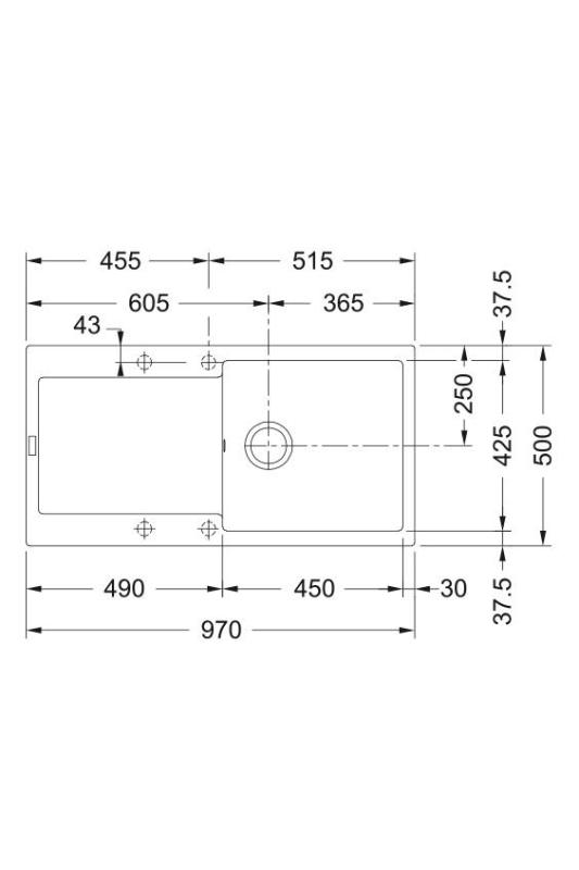 Franke Maris MRG 611-97 Fragranite Matte Black Sink 97 x 50 cm Top Mount with Draining Area 114.0628.967