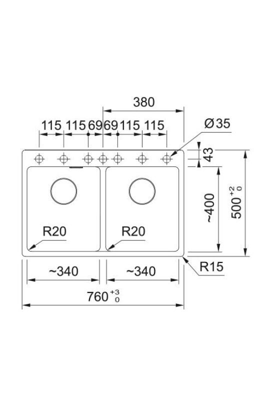 Franke Maris MRG 620 TL Fragranite Matte Black Double Sink 76 x 50 cm Top Mount with Tap Hole Bench 114.0668.738
