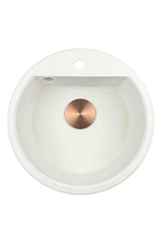 GraniteMy Bremen round granite sink 43 cm white top mount and undermount with faucet hole bench with copper plug 1208971222
