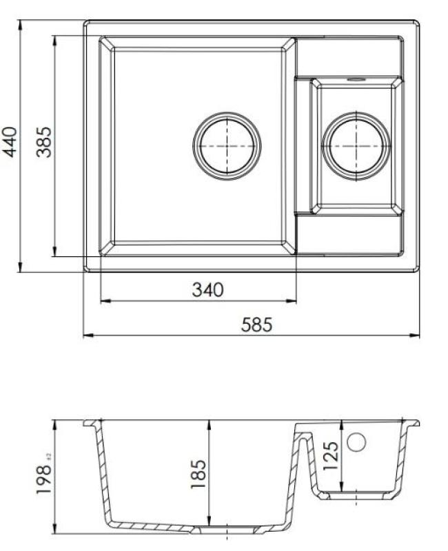 GraniteMy Smart extra shallow 1.5 granite build-up white sink 58x44cm with gun metal plug1208971225
