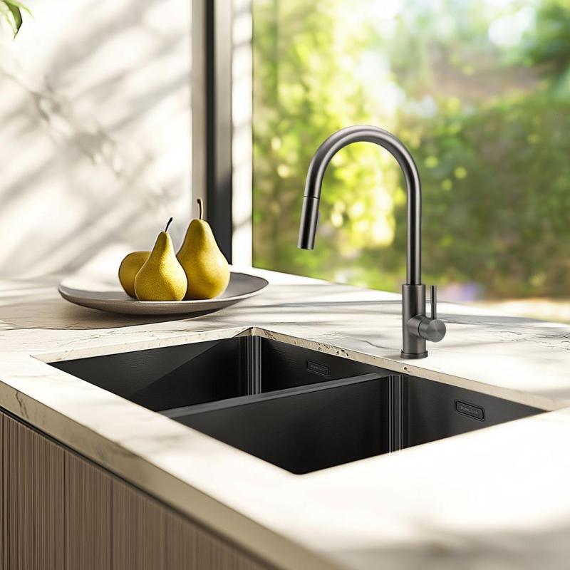 Pure.Sink Prestige Double Gun Metal Sink 70x40 cm 10mm radius undermount, flush mount and top mount PPG343440-61