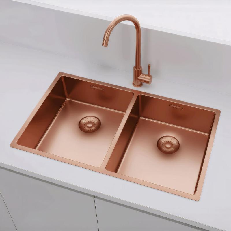 Pure.Sink Prestige Double Copper Sink 70x40cm 10mm radius undermount, flush mount, and top mount PPG343440-62