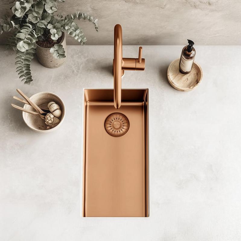 Pure.Sink Exclusivo small Copper sink 18x40 cm 10mm radius undermount, flush and built-up PEX1840-62