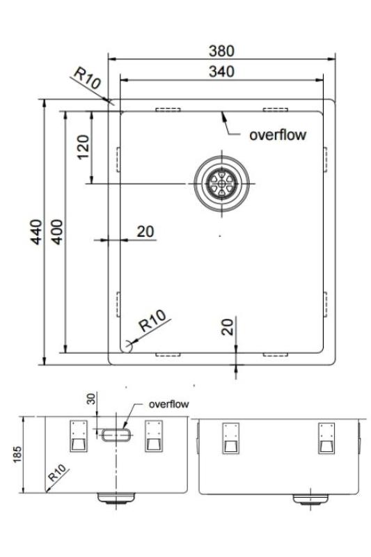 Pure.Sink Exclusivo Copper Sink 34x40 cm 10mm radius undermount, flush mount and top mount PEX3440-62
