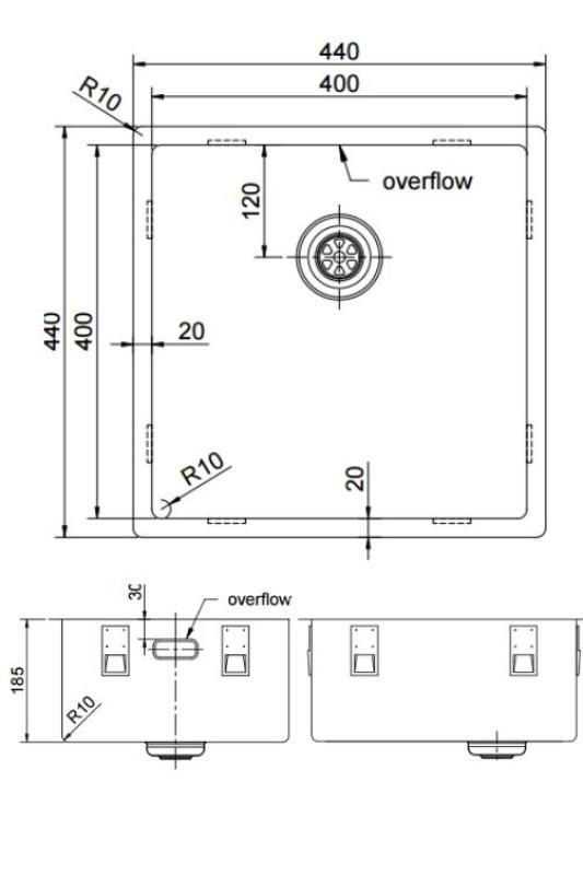 Pure.Sink Exclusivo Stainless Steel Sink 40x40 cm 10mm radius undermount, flush mount and top mount PEX4040-02