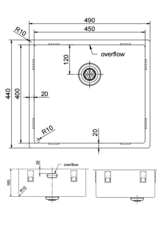 Pure.Sink Exclusivo Gun metal sink 45x40 cm 10mm radius undermount, flush mount and top mount PEX4540-61