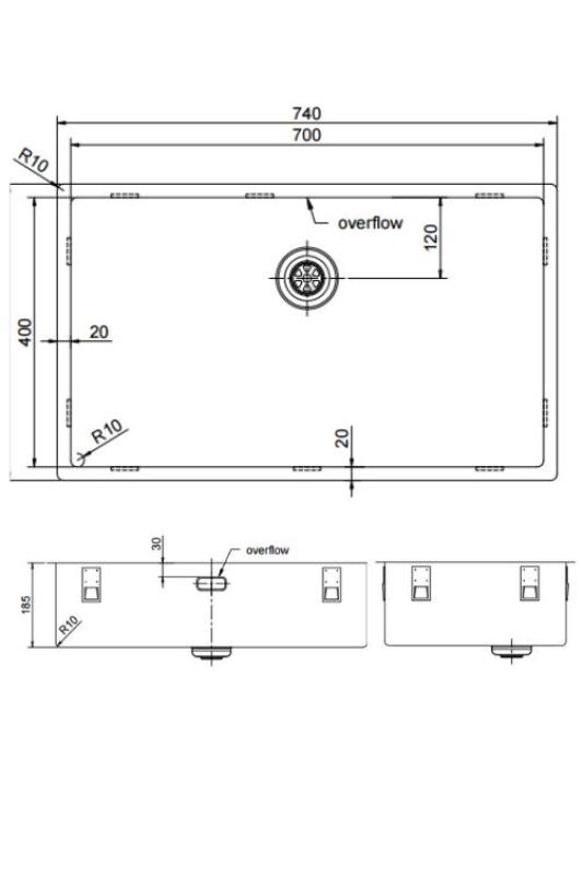 Pure.Sink Exclusivo large Gold sink 70x40 cm 10mm radius undermount, flush mount and top mount PEX7040-60