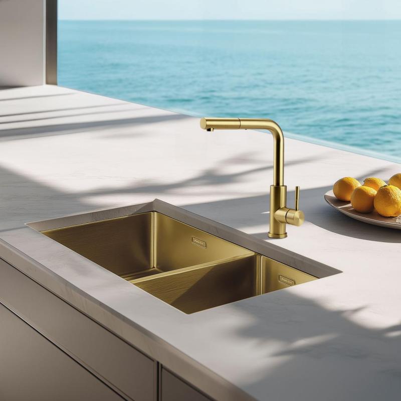 Pure.Sink Exclusivo Golden 1.5 one and a half bowl sink 34+18 cm 10mm radius PEX341840-60