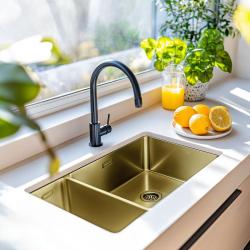 Pure.Sink Exclusive Gold 1.5 one-and-a-half bowl sink 18+34 cm 10mm radius PEX183440-60