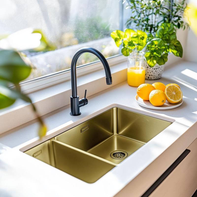 Pure.Sink Exclusivo Gold 1.5 one-and-a-half bowl sink 18+34 cm 10mm radius PEX183440-60