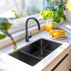 Pure.Sink Exclusive Gun Metal 1.5 one and a half bowl sink 18+34 cm 10mm radius PEX183440-61