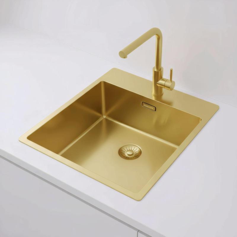 Pure.Sink Exclusivo Gold Sink 44x52 cm Tapwing with faucet hole bench 10mm radius PEX4040T-60