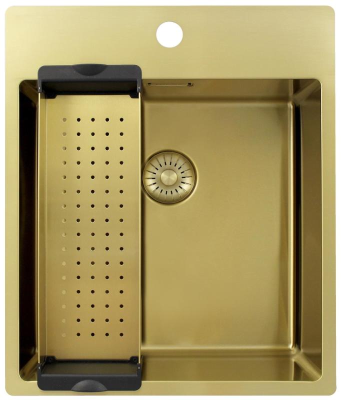 Pure.Sink Exclusivo Gold Sink 44x52 cm Tapwing with faucet hole bench 10mm radius PEX4040T-60