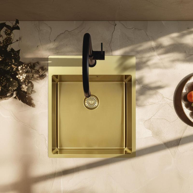Pure.Sink Exclusivo Gold Sink 44x52 cm Tapwing with faucet hole bench 10mm radius PEX4040T-60