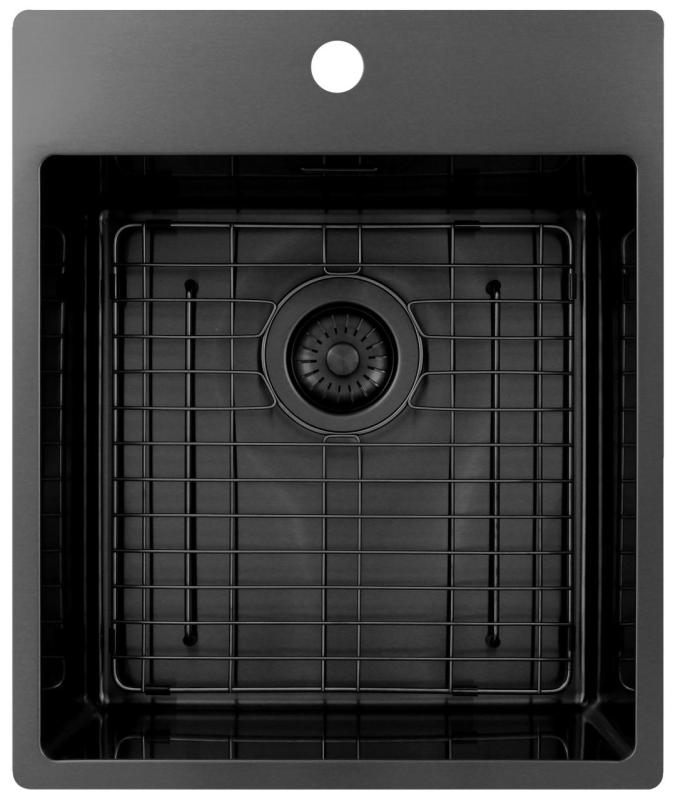 Pure.Sink Exclusivo Gun Metal sink 44x52 cm Tapwing with faucet hole bench 10mm radius PEX4040T-61