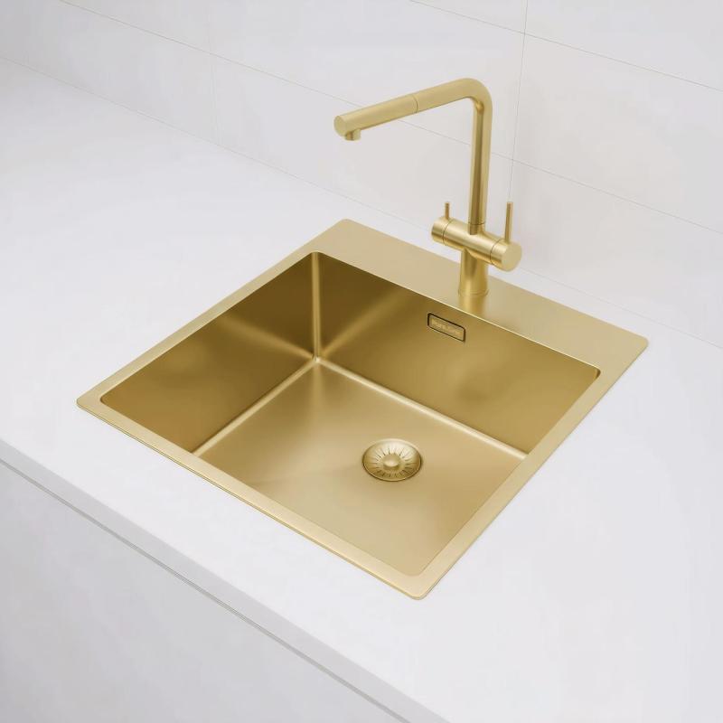 Pure.Sink Exclusivo Gold sink 49x52 cm Tapwing with faucet hole bank 10mm radius PEX4540T-60