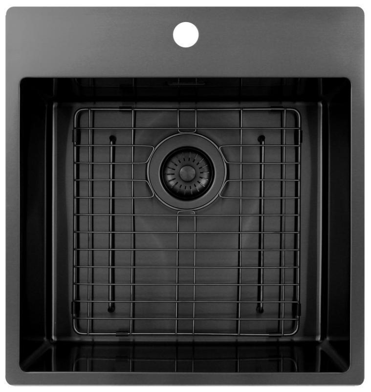 Pure.Sink Exclusivo Gun Metal sink 49x52 cm Tapwing with faucet hole bench 10mm radius PEX4540T-61