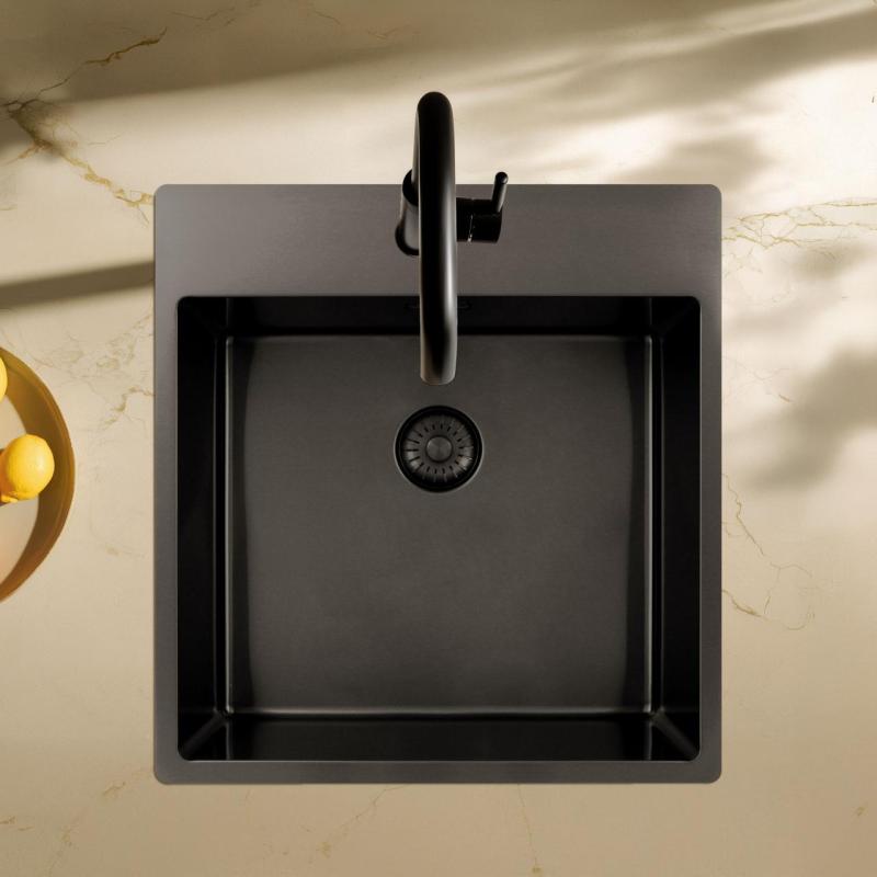 Pure.Sink Exclusivo Gun Metal sink 49x52 cm Tapwing with faucet hole bench 10mm radius PEX4540T-61