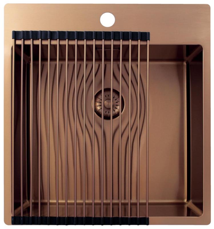 Pure.Sink Exclusivo Copper Sink 49x52 cm Tapwing with faucet hole bench 10mm radius PEX4540T-62