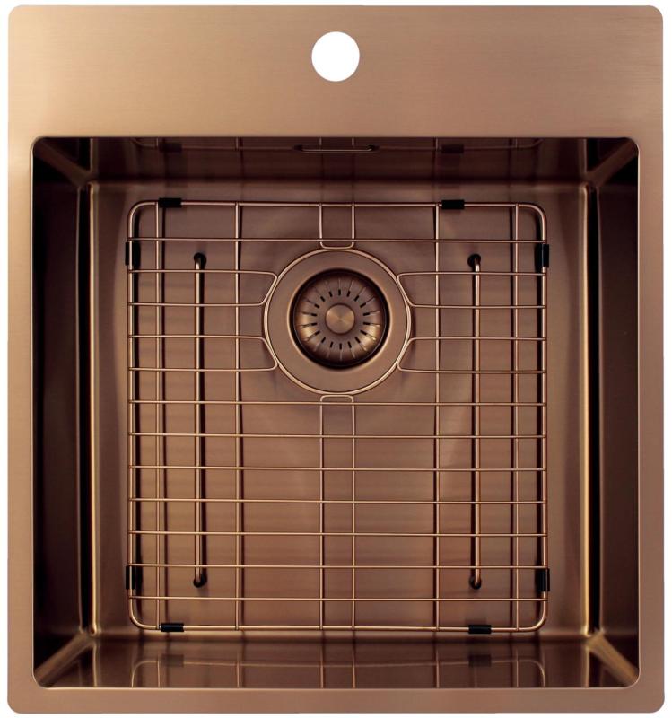 Pure.Sink Exclusivo Copper Sink 49x52 cm Tapwing with faucet hole bench 10mm radius PEX4540T-62