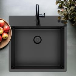Pure.Sink Exclusive Gun Metal sink 54x52 cm Tapwing with faucet hole bank 10mm radius PEX5040T-61