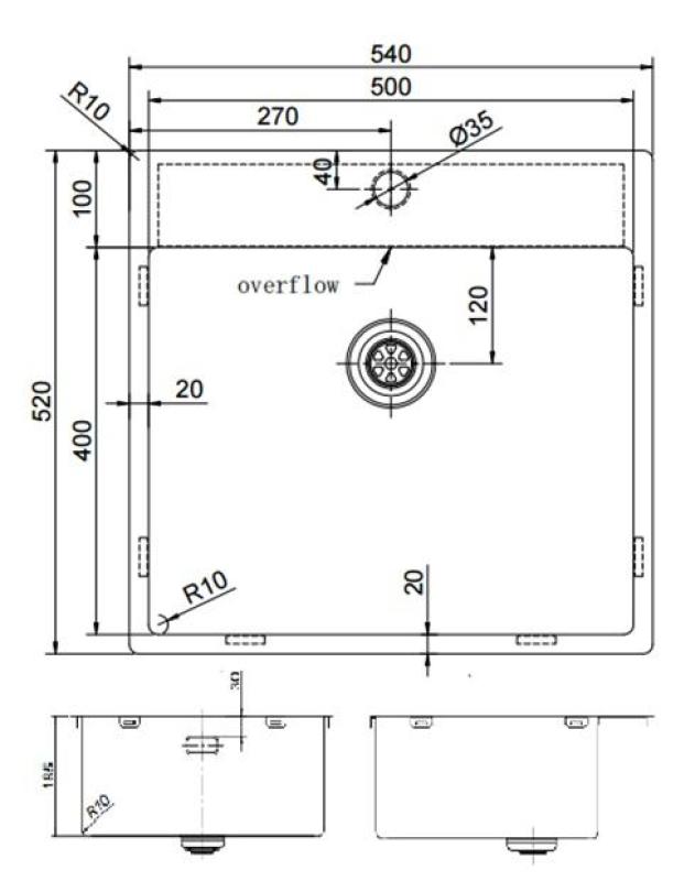 Pure.Sink Exclusivo Copper Sink 54x52 cm Tapwing with faucet hole bank 10mm radius PEX5040T-62