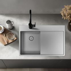Pure.Sink Exclusivo Stainless Steel small sink with drainer 78x52 cm Tapwing left PEX3478LT-02
