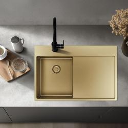 Pure.Sink Exclusive Gold Small Sink with Drainer Section 78x52 cm Tapwing Left PEX3478LT-60