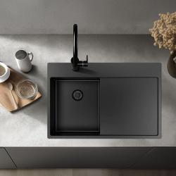 Pure.Sink Exclusivo Gun Metal small sink with draining area 78x52 cm Tapwing left PEX3478LT-61